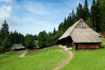 Fototapeta na wymiar Traditional Timber Houses with Wooden Roof