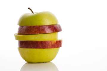 Sliced green and red apple  isolated on white