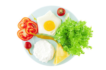 fried eggs with curd and salad