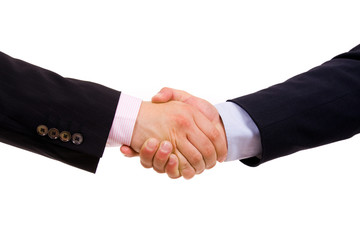 Business men hand shake in white background