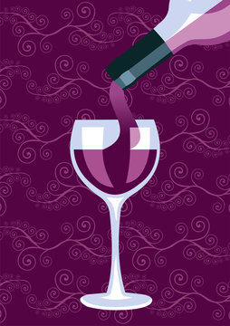 Wine bottle and glass composition background
