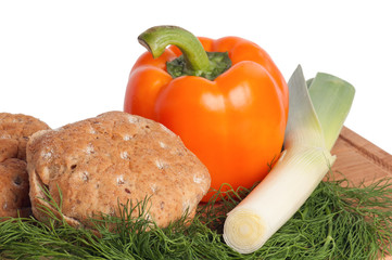 vegetables on a wooden kitchen board