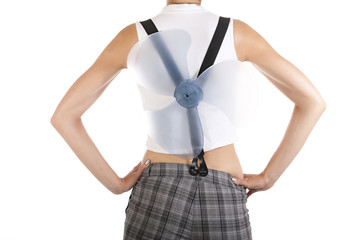Woman's back with a propeller