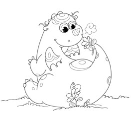 Simpatico drago con fiore da colorare