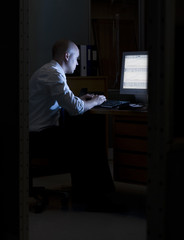 Late night office worker working overtime.