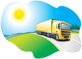 Truck on the road - transport and logistics. Vector