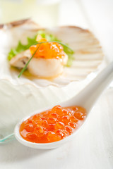 salmon eggs over spoon - uova di salmone