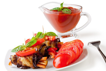 Eggplant rolls stuffed with pepper