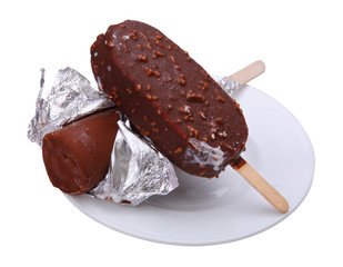 Ice lolly on a white plate