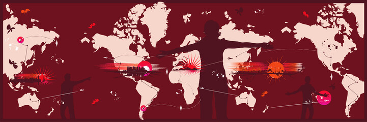 Ilustration tour du monde rose