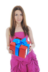 brunette with a gift box.
