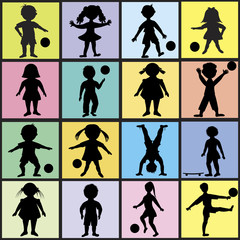 Set of happy kids playing