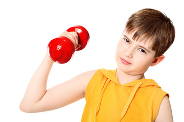 kid with dumbbells