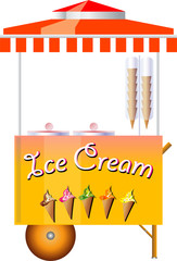 Ice cream cart on wheels. Sweet frozen food kiosk