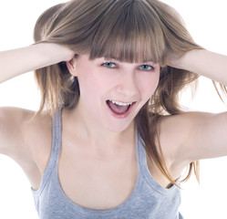 Naklejka premium Portrait of a young emotional happy woman