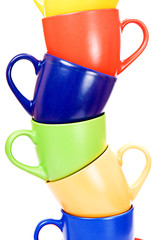 Color cups isolated on white background.