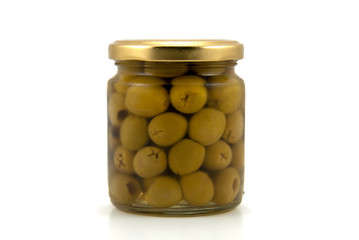 Glass jar of olives