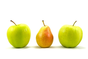 apples and pear standing out from the crowd