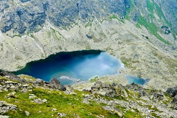 emerald lake in a mountain bowl