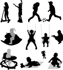 Vector silhouettes of children at play