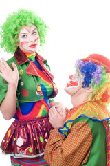Funny loving couple of clowns