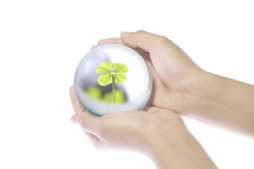 Children's hands on the world.