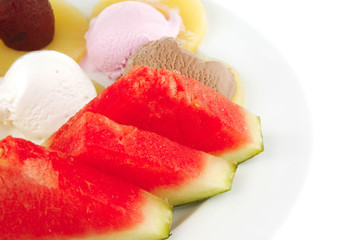 plate of fruits and icecream