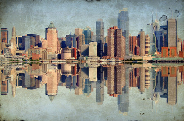 grunge new york city over hudson river skyline