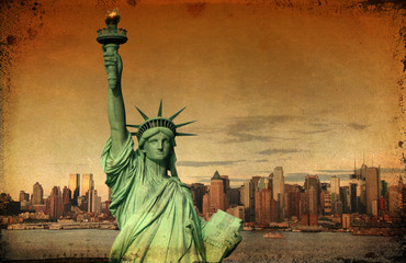 new york city tourism concept with statue liberty