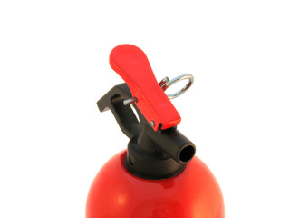 close-up of the red, shiny fire extinguisher