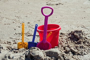 Fototapeta na wymiar Toy shovels and bucket