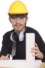 construction worker with brick