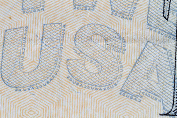 Word "USA" from the twenty dollar US note
