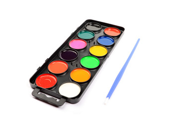 Watercolor palette isolated on white background.