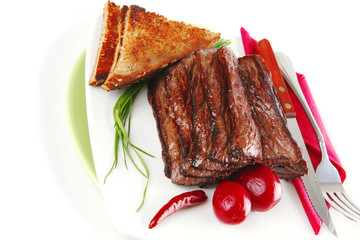meat and dishware