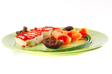 red smoked salmon on green