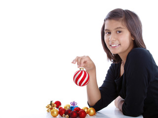 Fototapeta na wymiar smiling girl with christmas decoration
