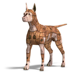 rusty scifi dog of the future.3D rendering with clipping path an