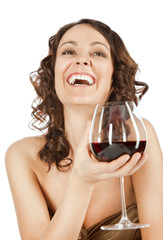 happy woman red wine