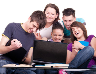 Fototapeta premium group of teenagers with laptop