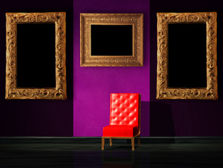 Red chair in dark gallery