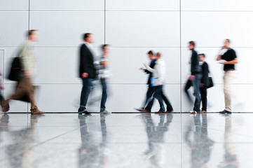 Trade fair walkway with blurred people