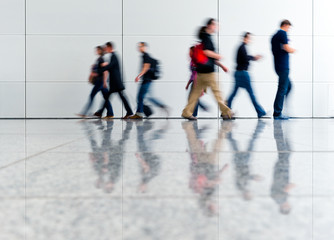 Trade fair walkway with blurred people