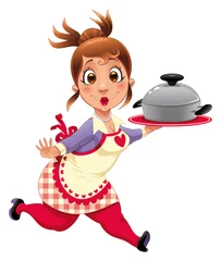 Fototapete Rund Housewife with pot. Funny cartoon and vector character. © ddraw