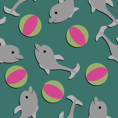 seamless background with dolphins and balls