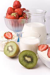 Dairy products, kiwi and strawberries