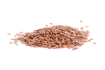 A pile of flax seeds isolated on white background