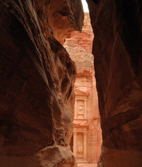 Petra temple from canyon