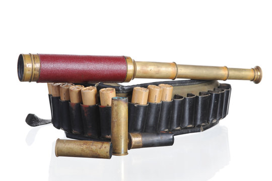 hunting leather bandolier and spyglass
