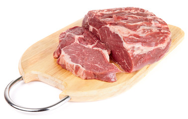 Piece of ribeye on cutting plank